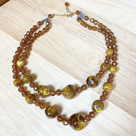 Vintage MCM Double Strand Lucite Jewelry Necklace Butterscotch Amber Germany - Picture 10 of 16